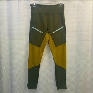 Kari Traa leggings, size medium, olive green and mustard yellow.